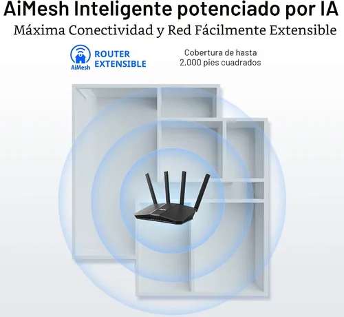 Miniatura 4 de ASUS RT-BE58U WiFi 7 BE3600 AiMesh Router Extensible, 4K-QAM, MLO, Detección AI, Puerto 2.5G, Cuatro Puertos 1G, Seguridad de Red de Grado
