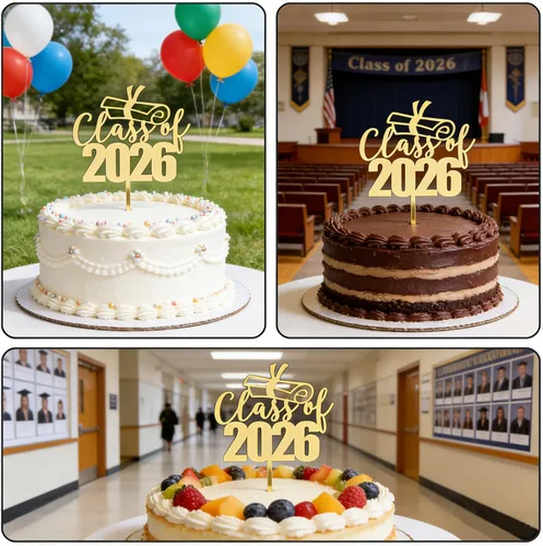 Miniatura 3 de Decoración acrílica para tartas de clase 2026 con espejo, felicitaciones graduadas, decoraciones de fiesta de graduación con purpurina dorada