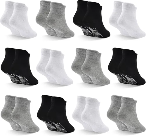 Miniatura 9 de SkiBeaut 12 pares de calcetines antideslizantes para niños y niñas con agarres, calcetines antideslizantes para niños pequeños de 1 a 7 años