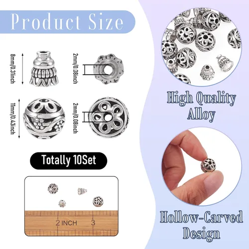 Miniatura 3 de Craftdady Cuentas de gurú tibetano de plata de 3 maneras para hacer collares y joyas Plata antigua-1