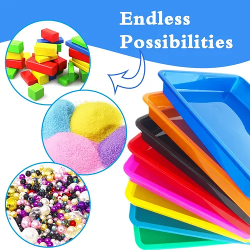 Miniatura 5 de Paquete de 10 bandejas de plástico para arte: bandejas sensoriales de 8 colores para manualidades y proyectos de bricolaje para niños