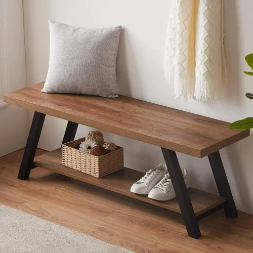 Miniatura 3 de LVB Banco de Entrada Industrial, Banco de Almacenamiento de Madera y Metal para Sala de Estar y Comedor, Banco de Zapatos de Estilo Campestre