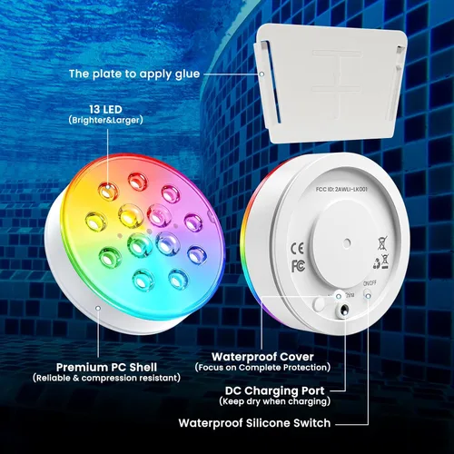 Miniatura 5 de LOFTEK Luces LED sumergibles con control remoto, 13 luces LED recargables para piscina enterrada sobre el suelo, IP68 impermeable 16