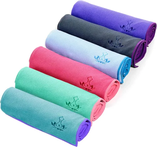 Miniatura 7 de Heathyoga Toalla de yoga caliente antideslizante, toalla de microfibra antideslizante, diseño exclusivo de bolsillos en las esquinas, doble agarre