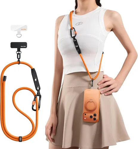 TORRAS Cordón para teléfono con bucles colgantes, correa antirrobo ajustable para el cuello para iPhone 17 Pro, amigable con la piel, 2 lengüetas,