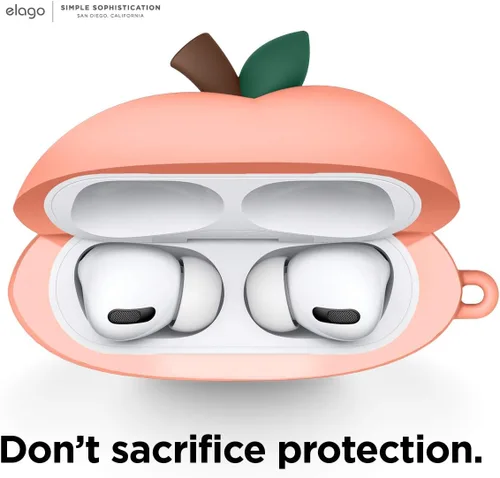 Miniatura 4 de elago Peach - Funda compatible con Apple AirPods Pro, diseño 3D con llavero, soporta carga inalámbrica (melocotón)