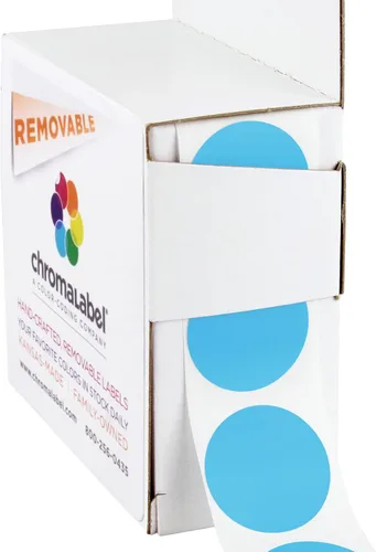 ChromaLabel Etiqueta redonda de 1 pulgada con código de color extraíble, 1000 etiquetas por caja dispensadora, azul claro