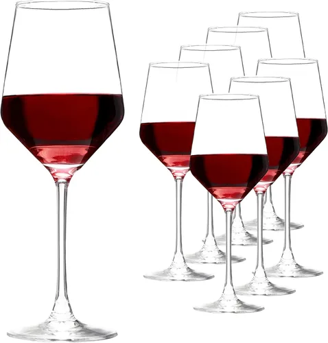 YANGNAY Copas de vino (Juego de 8, 17 Oz), Copas de vino transparentes para vino tinto, Borde liso, Aptas para lavavajillas