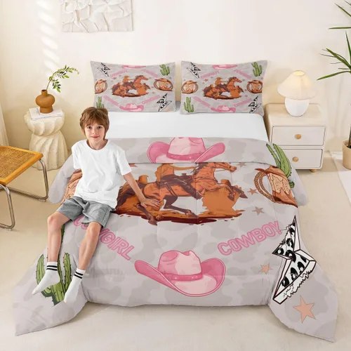 Miniatura 5 de Castle Fairy Juego de edredón de vaquero occidental, tamaño matrimonial, juego de ropa de cama de estilo bohemio con estampado de leopardo, rayo