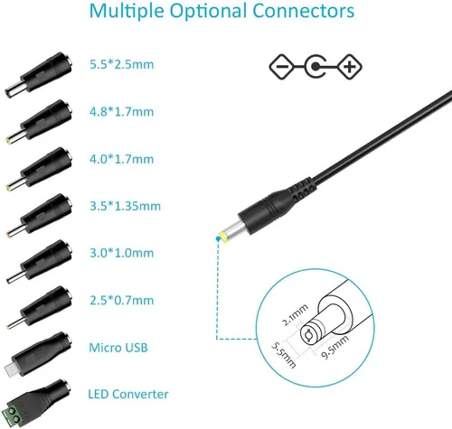 Miniatura 2 de Belker Fuente de alimentación universal de 24 W, 3 V, 4.5 V, 5 V, 6 V, 7.5 V, 9 V, 12 V CA, adaptador de corriente alterna, con 8 puntas