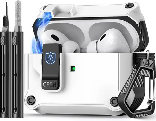 Miniatura 43 de Pohgelan - Funda compatible con AirPods Pro 2ª/1ª (azul) Cerradura magnética automática con kit de limpieza, compatible con Magsafe