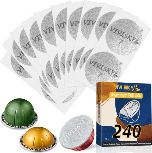 Miniatura 8 de VIVI SKY 120 tapas de papel de aluminio para cápsulas Nespresso reutilizables Vertuoline, cápsulas de café, sellos, cubiertas adhesivas compatibles