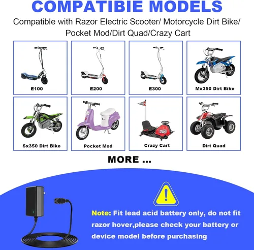 Miniatura 2 de 24V Scooter eléctrico Razor Cargador para Razor MX350 Dirt Bike MX400 Dirt Rocket PR200, E100 E200 E300 E500 Quad Pocket Mod Sports Mod Motocicleta
