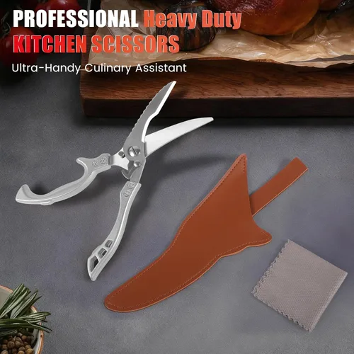 Miniatura 7 de ANDONG Tijeras de cocina de acero inoxidable resistentes mejoradas – Tijeras profesionales para aves de corral para huesos, carne, pollo, pescado