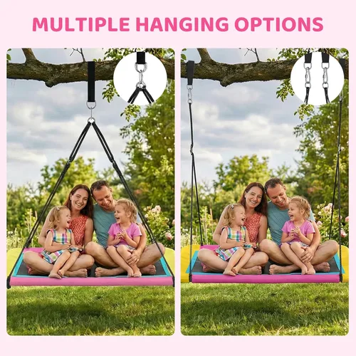 Miniatura 7 de Columpio de árbol de plataforma rectangular de 60 pulgadas para niños y adultos, columpio volador gigante con correa ajustable para colgar, tela