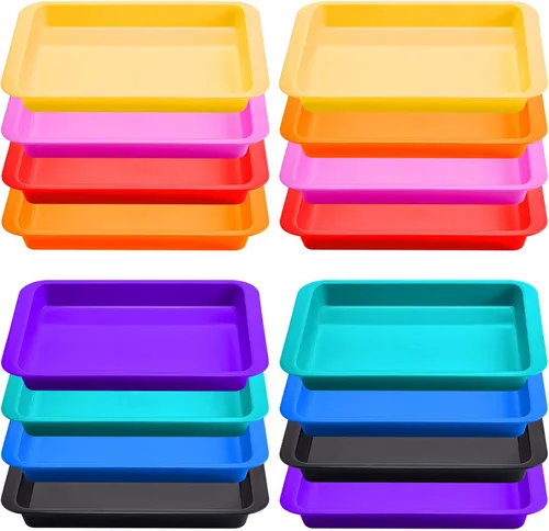 Tatuo Paquete de 16 bandejas de arte de plástico grandes y coloridas para niños, bandejas multicolor de 14 x 10 x 2 pulgadas, bandejas apilables