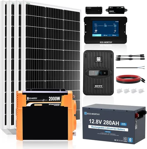 Miniatura 9 de ECO-WORTHY 1.6KWH Complete Solar Panel Kit 400W 12V for RV Off Grid: 4 * 100W Solar Panels + 40A MPPT Charge Controller +12V 100Ah Lithium Battery +