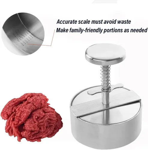 Miniatura 3 de Prensa de hamburguesa ajustable de acero inoxidable para hamburguesas antiadherente, molde para hamburguesas para carne vegetariana, carne de res