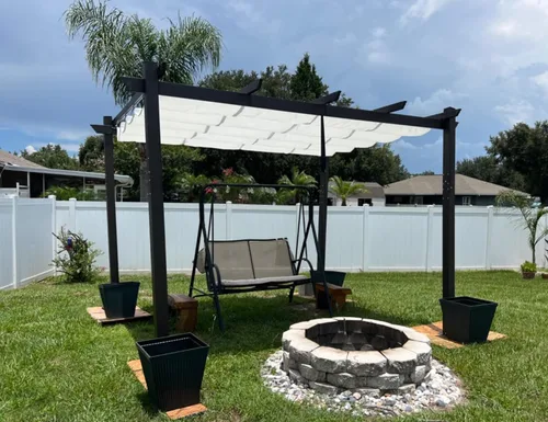 PURPLE LEAF Pergola Pérgola - Pérgola retráctil de metal para exteriores de 10 x 10 pies con toldo para patio y jardín, parrilla de pabellón para