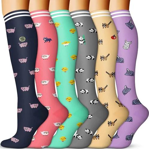 Calcetines de compresión para mujeres y hombres (6 pares) 15-20 mmHg son para atletismo, correr, montar, viajar, enfermería médica, mejor apoyo