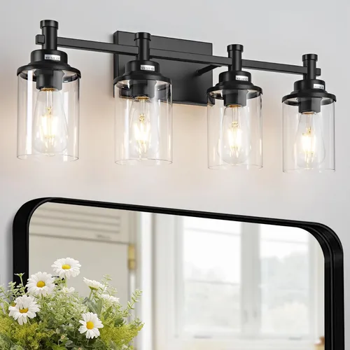 Miniatura 20 de Accesorios de Luz de Baño de 3 Luces, Accesorio de Luz de Tocador Negro y Dorado Cepillado Sobre Espejo, Apliques de Pared Modernos Iluminación