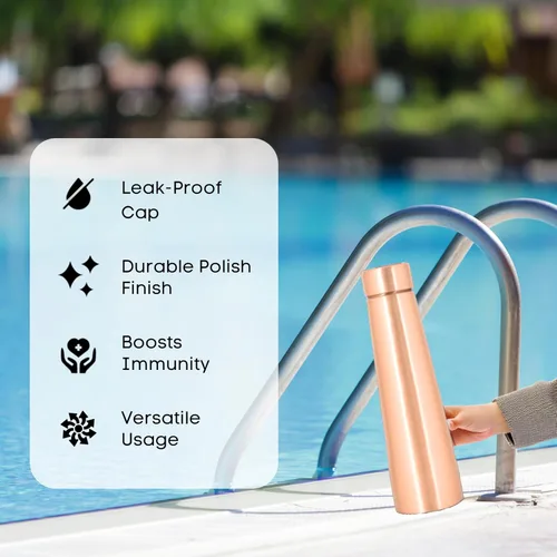 Miniatura 3 de VJR Botella de agua de cobre – 34 onzas extra grande – Lisa, a prueba de fugas, recipiente ayurvédico 100% de cobre puro para beber, soporte