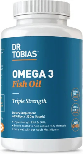 Dr. Tobias Omega 3 Aceite de Pescado, 2000 mg Fuerza Triple con 800 mg EPA 600 mg DHA Por Porción, Suplementos de Aceite de Pescado Omega 3 para el