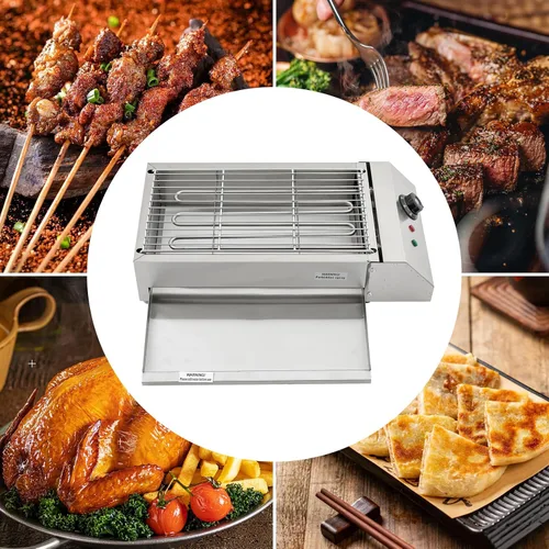 Miniatura 7 de Parrilla eléctrica, parrilla eléctrica comercial para interiores con control de temperatura a 572 °F, parrilla extraíble y placas de plancha