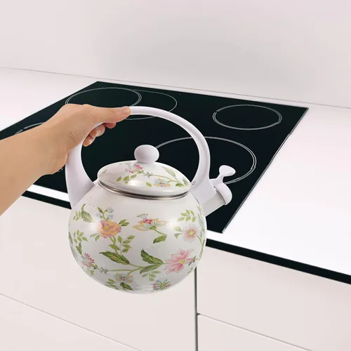 Miniatura 9 de Hemoton Hervidor de té esmaltado de 2.2 cuartos de galón, hervidor de agua silbante de acero grueso para el hogar y la oficina, cocina