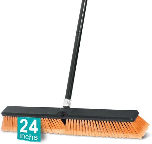 PBHEPJ Escoba de empuje de 24 pulgadas para exteriores, resistente, escoba de tienda con mango largo de 60 pulgadas para limpiar azulejos al aire