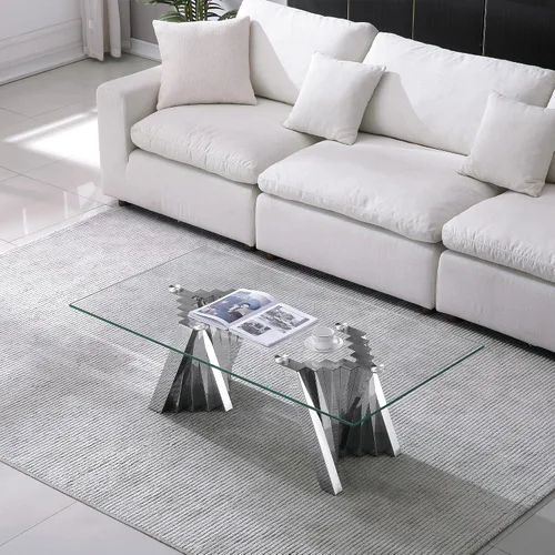 Miniatura 193 de Mesa de centro de cristal de lujo, mesa de centro de sofá de 47 pulgadas con marco de acero inoxidable dorado y parte superior de vidrio negro, mesa
