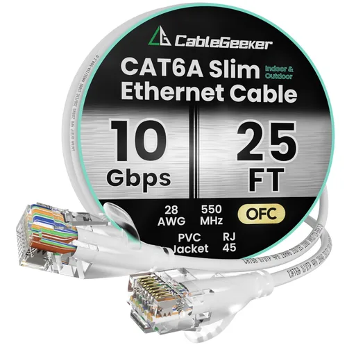 Miniatura 59 de Cable Ethernet Cat 6 de 100 pies, para interiores y exteriores, red de Internet de alta velocidad de 10 Gbps, cable de conexión Ethernet plano