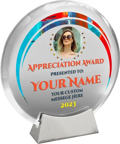Miniatura 9 de Basic Fundamentals Placa redonda de cristal de platino personalizada, placa como premios y trofeos, placas para empleados de jubilación del mes