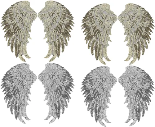 Parche de tela de alas de ángel de lentejuelas, 4 pares de parches de lentejuelas bordados, apliques bordados para planchar para chaquetas,