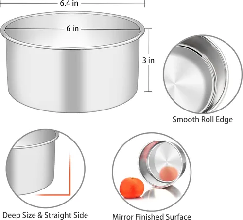 Miniatura 2 de TeamFar Molde para pasteles de 6 pulgadas, molde redondo profundo de acero inoxidable para hornear pasteles para bodas, fiestas de cumpleaños,