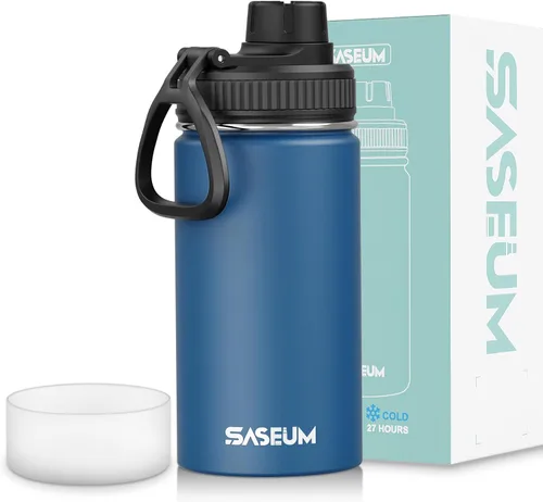 Miniatura 15 de SASEUM Botella de agua de acero inoxidable de 12 onzas, botella aislada sin BPA con tapa de boquilla a prueba de fugas, botella de metal de boca