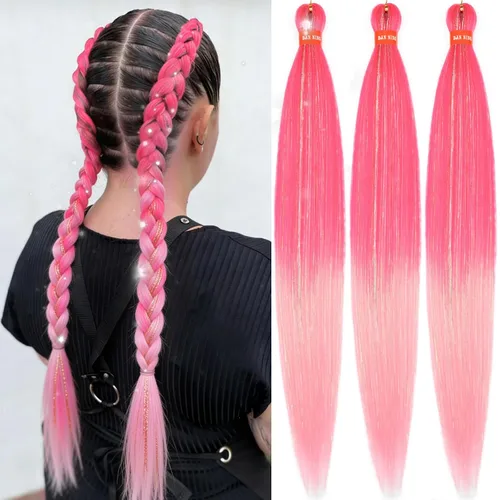 Miniatura 61 de Cabello trenzado preestirado ombré, extensiones de cabello trenzado sedoso, sin picazón, trenzas de cabello trenzado de ganchillo con textura Yaki