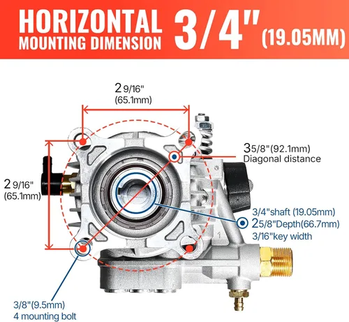 Miniatura 4 de YAMATIC Bomba de lavado a presión con eje de 3/4 pulgadas, bomba de lavado de potencia horizontal Max 3200 PSI 2.5 GPM Bomba de repuesto con 5
