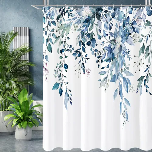 Miniatura 31 de Gibelle - Cortina de ducha de eucalipto marrón, hojas de plantas de acuarela con diseño floral, juego de cortina de ducha con ganchos, 72 x 72