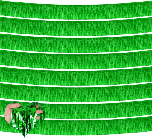 Miniatura 23 de Paquete de 10 unidades de 3,05 m de guirnalda de flecos de papel de aluminio con borlas metálicas, bandera para colgar en la pared, serpentinas