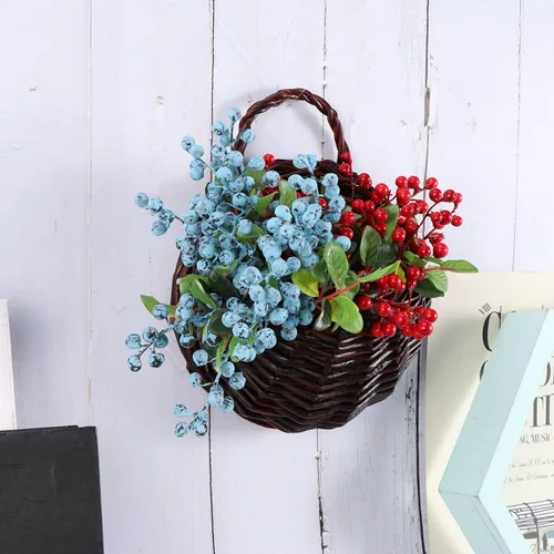 Miniatura 8 de Cesta colgante tejida hecha a mano de mimbre natural Haning cesta de almacenamiento para decoración de pared de boda café