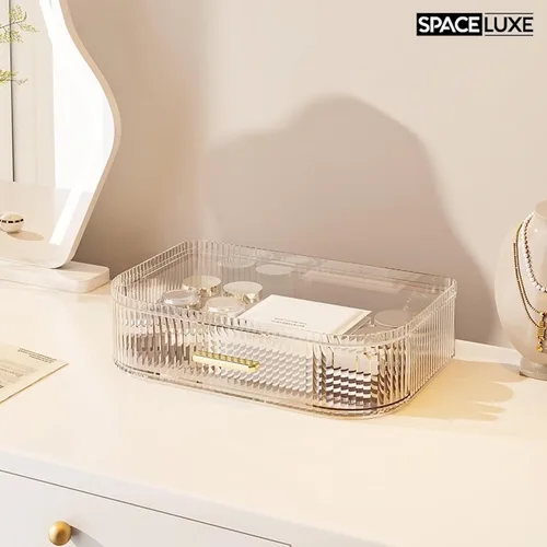 Miniatura 4 de Organizador de maquillaje SpaceLuxe con cajones y soporte giratorio de 360°, almacenamiento cosmético de gran capacidad para tocador, cuidado