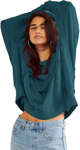 Miniatura 5 de Beaully Sudadera de gran tamaño con cuello redondo para mujer, con abertura lateral, manga larga, ropa de invierno