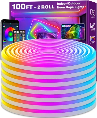 Miniatura 9 de Tira de luces de neón de 20 pies, cuerda de luces LED flexible con aplicación/control remoto, múltiples modos de luces, luces de neón LED RGB IP65