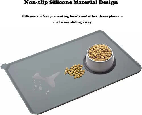 Miniatura 2 de LSilicone - Tapete de alimentación para mascotas, impermeable, para perros y gatos, bordes elevados para evitar derrames, bandeja individual Gris