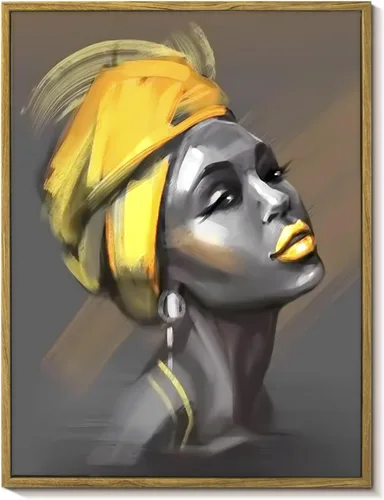 Miniatura 29 de LB Arte de pared de mujer afroamericana, mujer negra con cabello dorado, impresiones de pintura abstracta, belleza moderna negra y dorada para sala