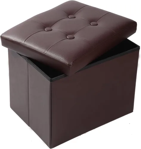 ALASDO Reposapiés otomano de almacenamiento de cuero marrón, 17 x 13 x 13 pulgadas, estilo moderno