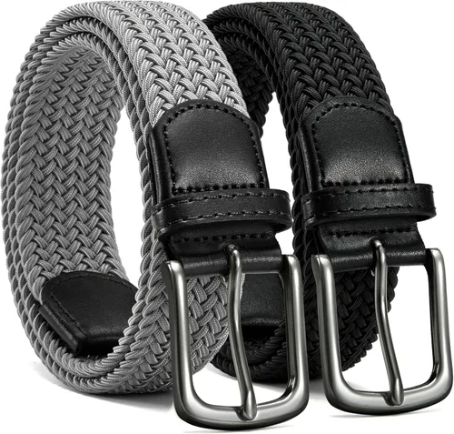 Miniatura 14 de CHAOREN Cinturón elástico para hombre, paquete de 2 - Cinturones trenzados de 1 3/8" para golf para hombres - Elástico casual para pantalones y jeans