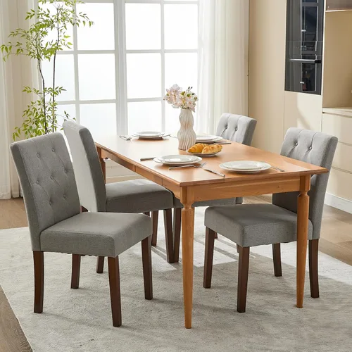 Miniatura 18 de Juego de 2 sillas de comedor tapizadas, sillas laterales de cocina de tela moderna con patas de madera resistentes, diseño Parsons, cómodo lino