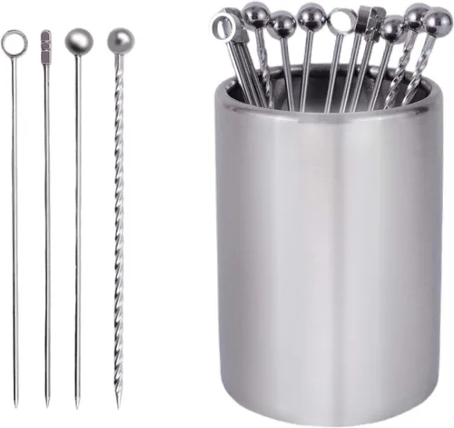 Miniatura 16 de Lexenic Juego de 12 púas de cóctel de metal de 4.3 pulgadas + kit de soporte, juego de pinchos reutilizables de acero inoxidable 304 prémium para 1